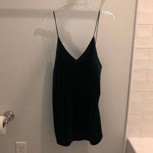 Green velvet slip dress